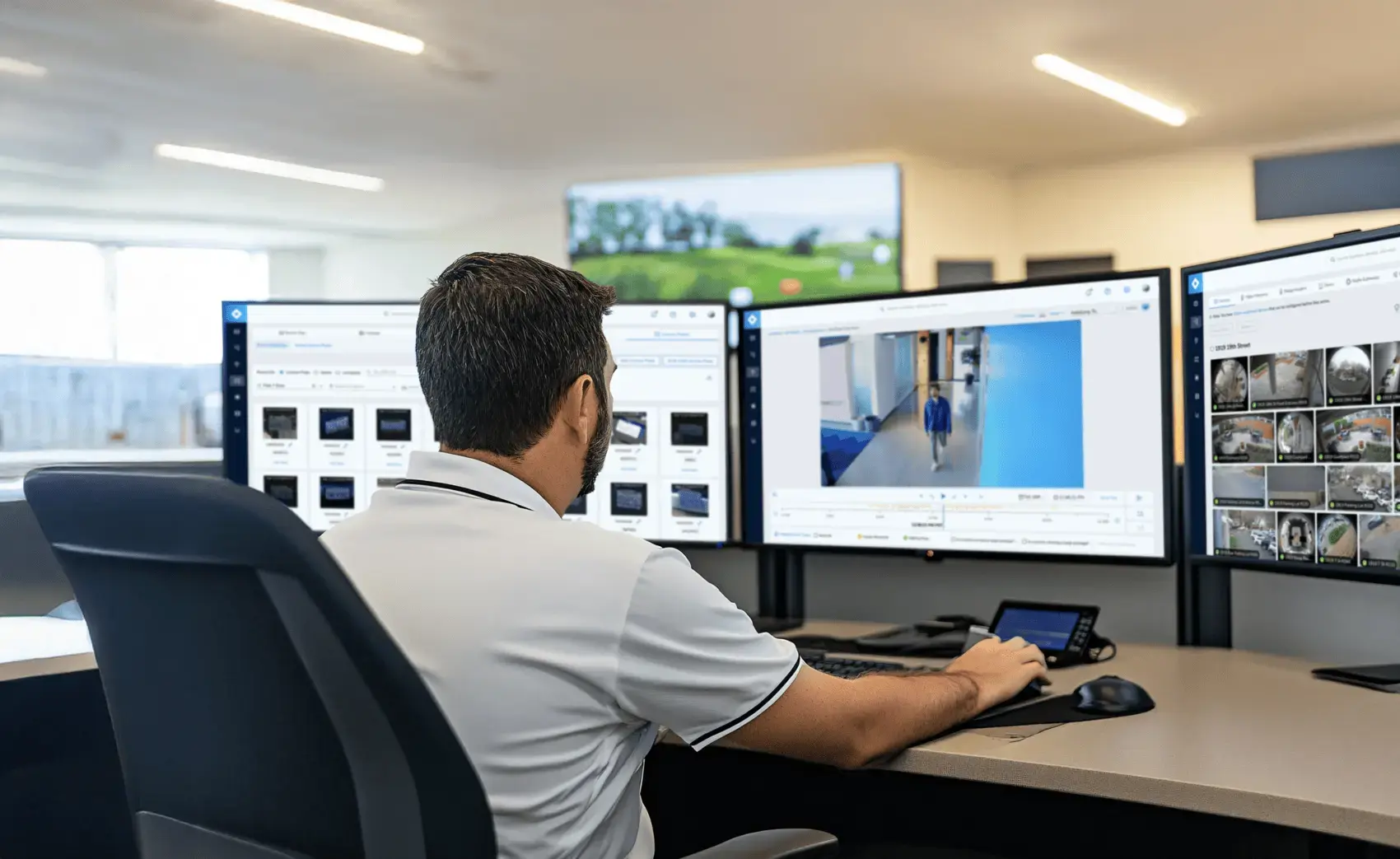 Person viewing security camera footage within Rhombus console