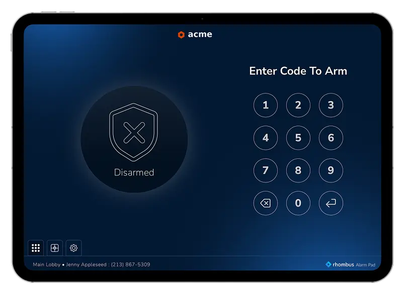 Rhombus alarm pad app on an ipad