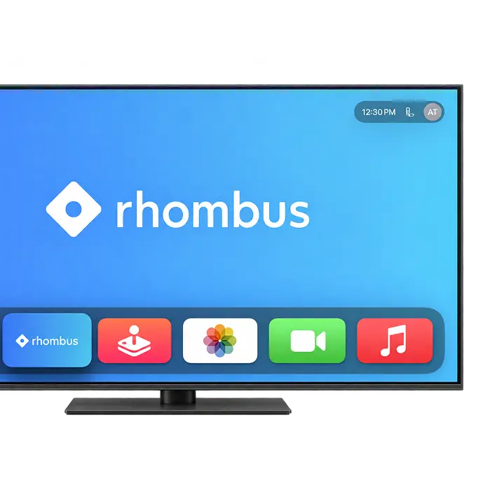 TV with Rhombus logo in the background