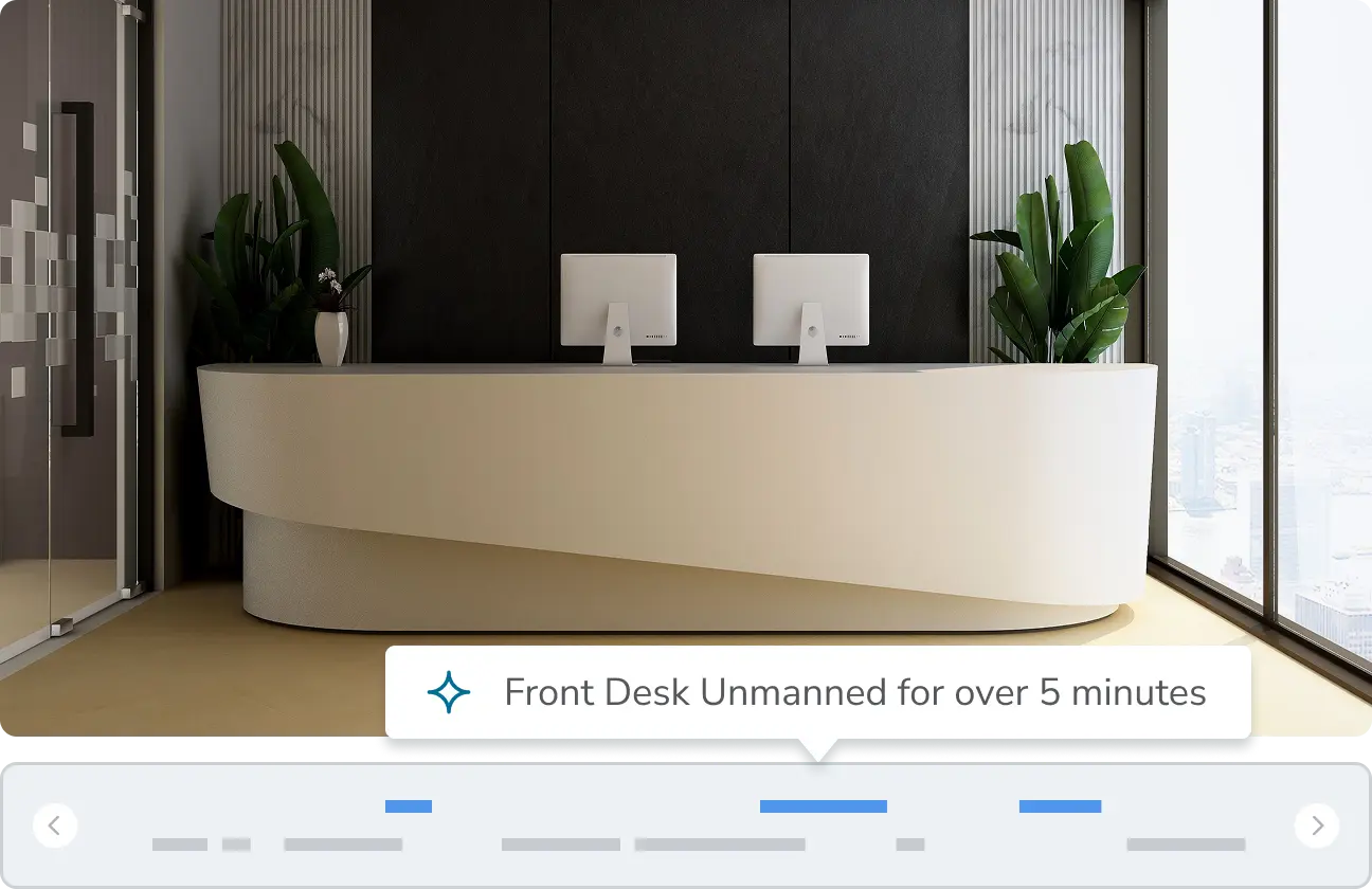 alert notification for front desk being unmanned for five minutes
