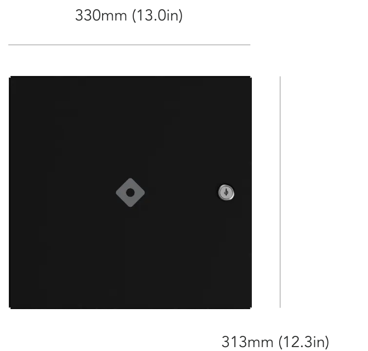 Rhombus DC20 door controller with dimensions displayed. Compact design with easy plug and play and ability to view and review access logs.