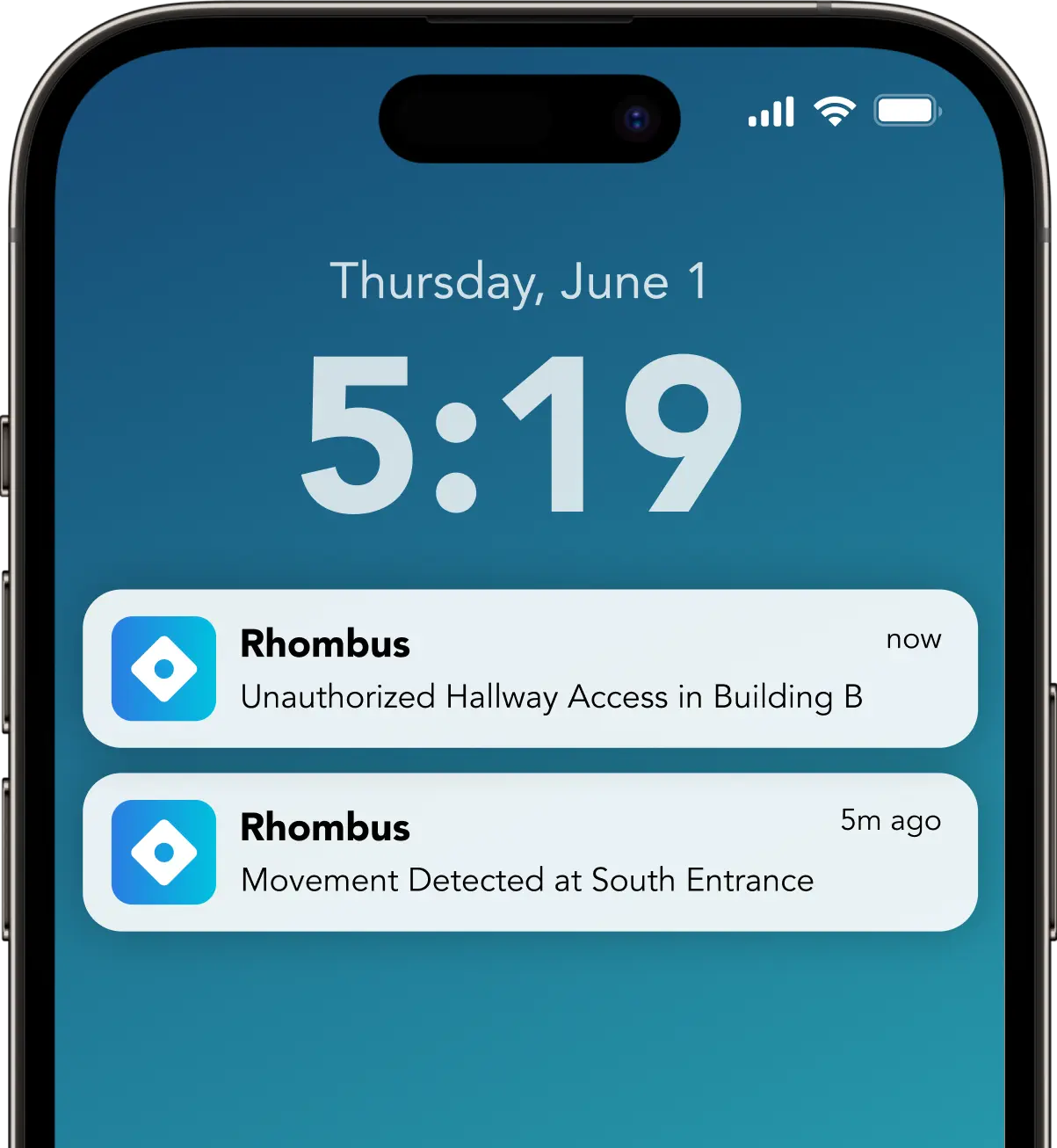 Rhombus security systems sending app notifications to protect your space 24/7