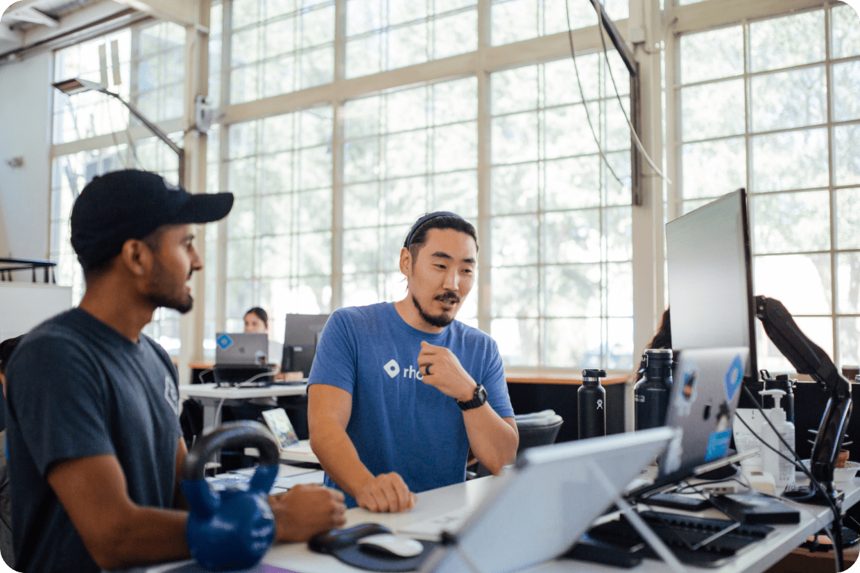 Rhombus team showcasing its collaboration to solve customer issues. Whether it's installing security cameras, alarm systems, or questions around electrical work, the Rhombus support team is always available.