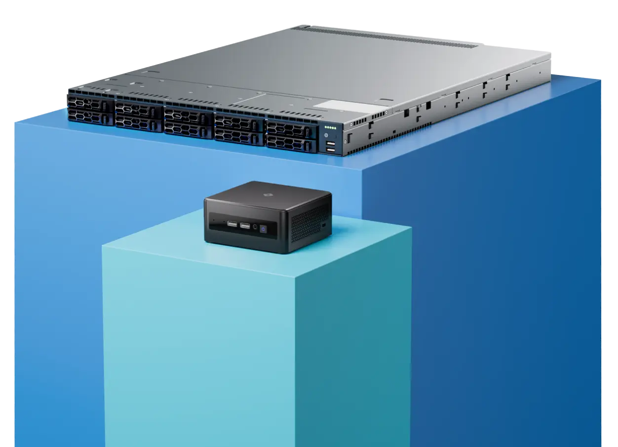 Rhombus multisensor security camera displayed on a podium.