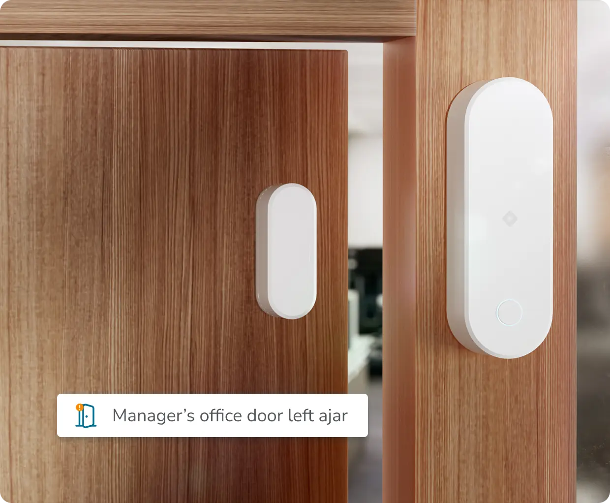 D20 IoT sensor on a door, utilizing IoT technology for security and monitoring, enhancing safety with real-time data collection.