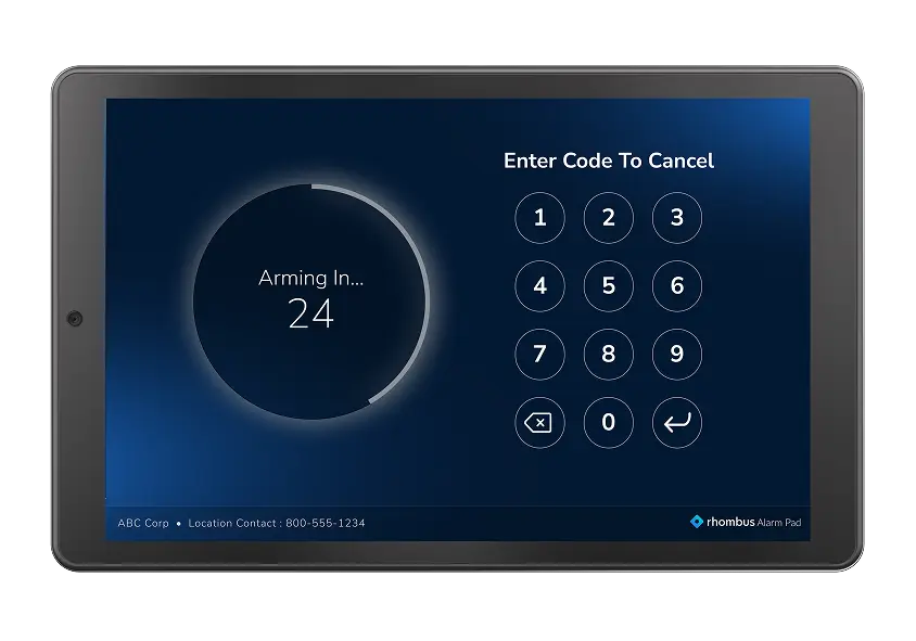 Rhombus alarm pad app on an ipad