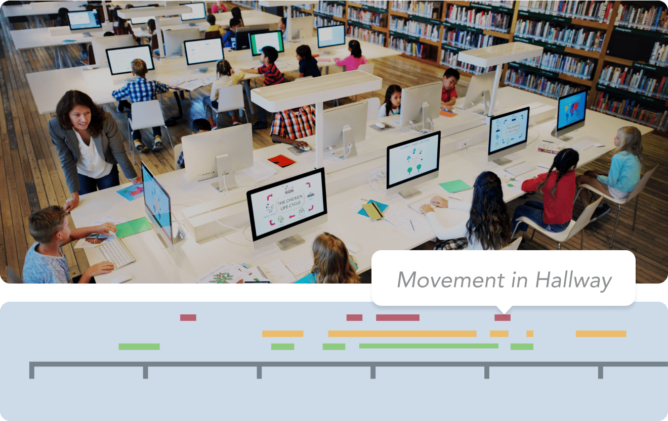 video scrubber showing movement in hallway at a school