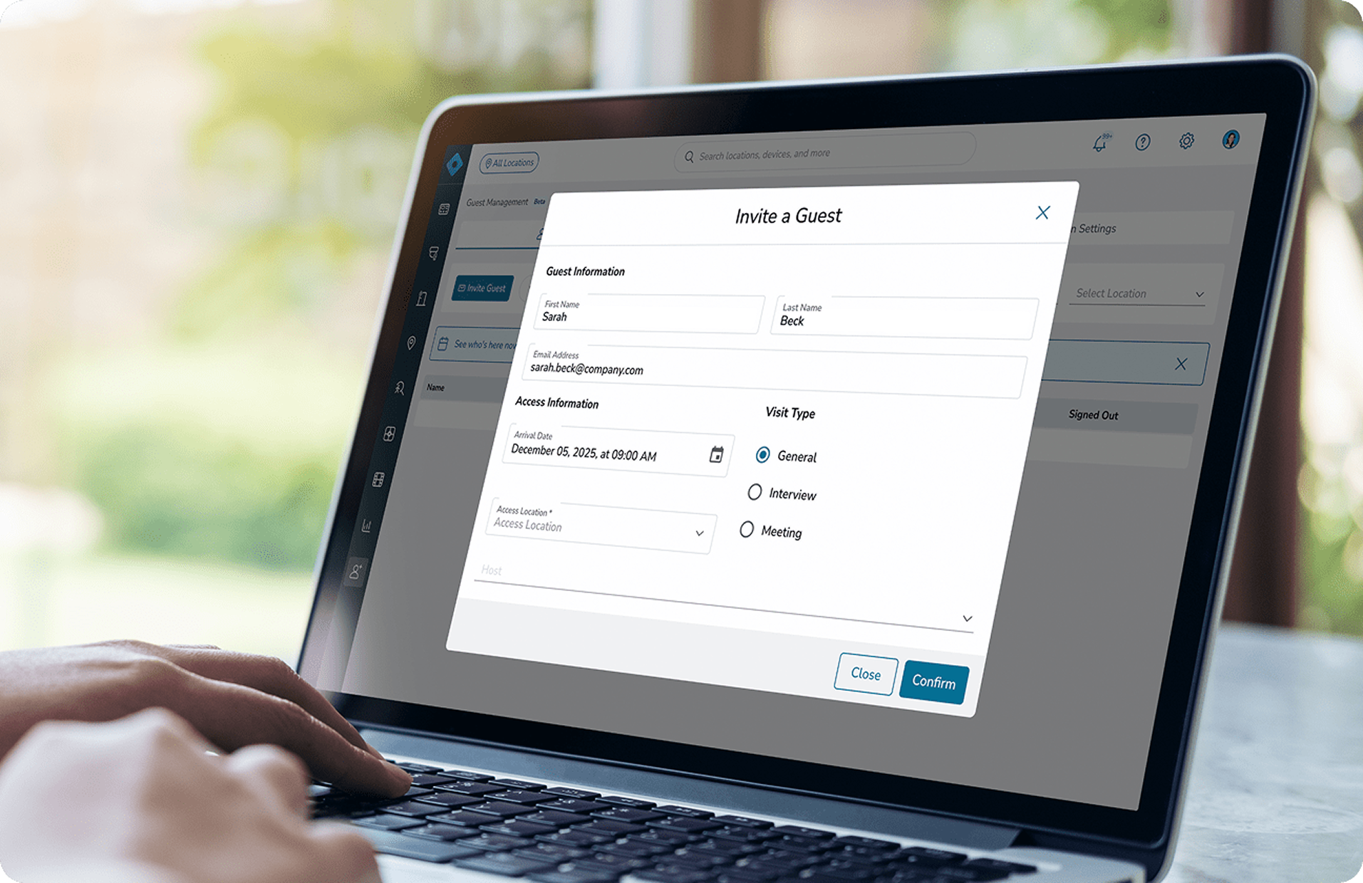 A user inside the guest management system in Rhombus Console