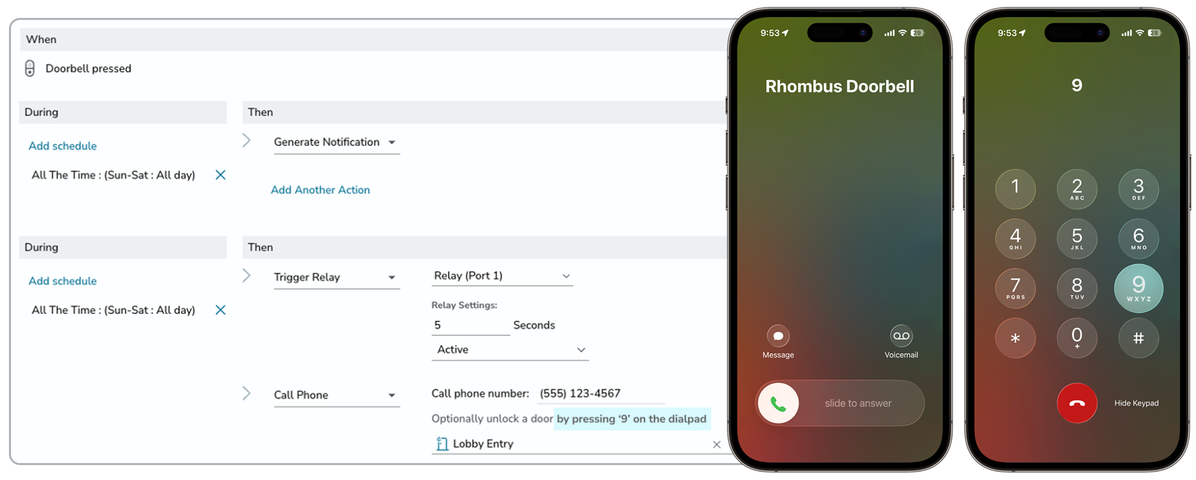 DR40 Doorbell Call Image of DR40 Doorbell Call including the mobile experience and console setup.