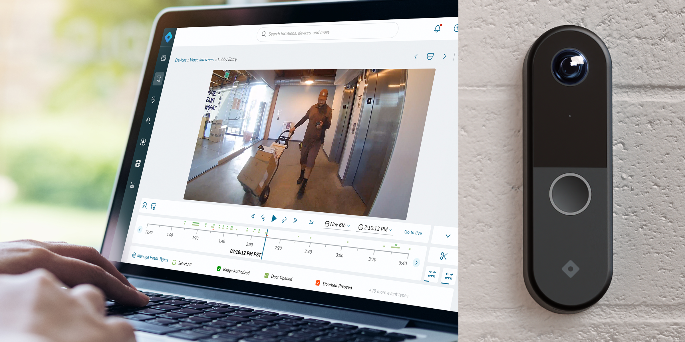 Image of Rhombus Access Control Console and Door Reader.