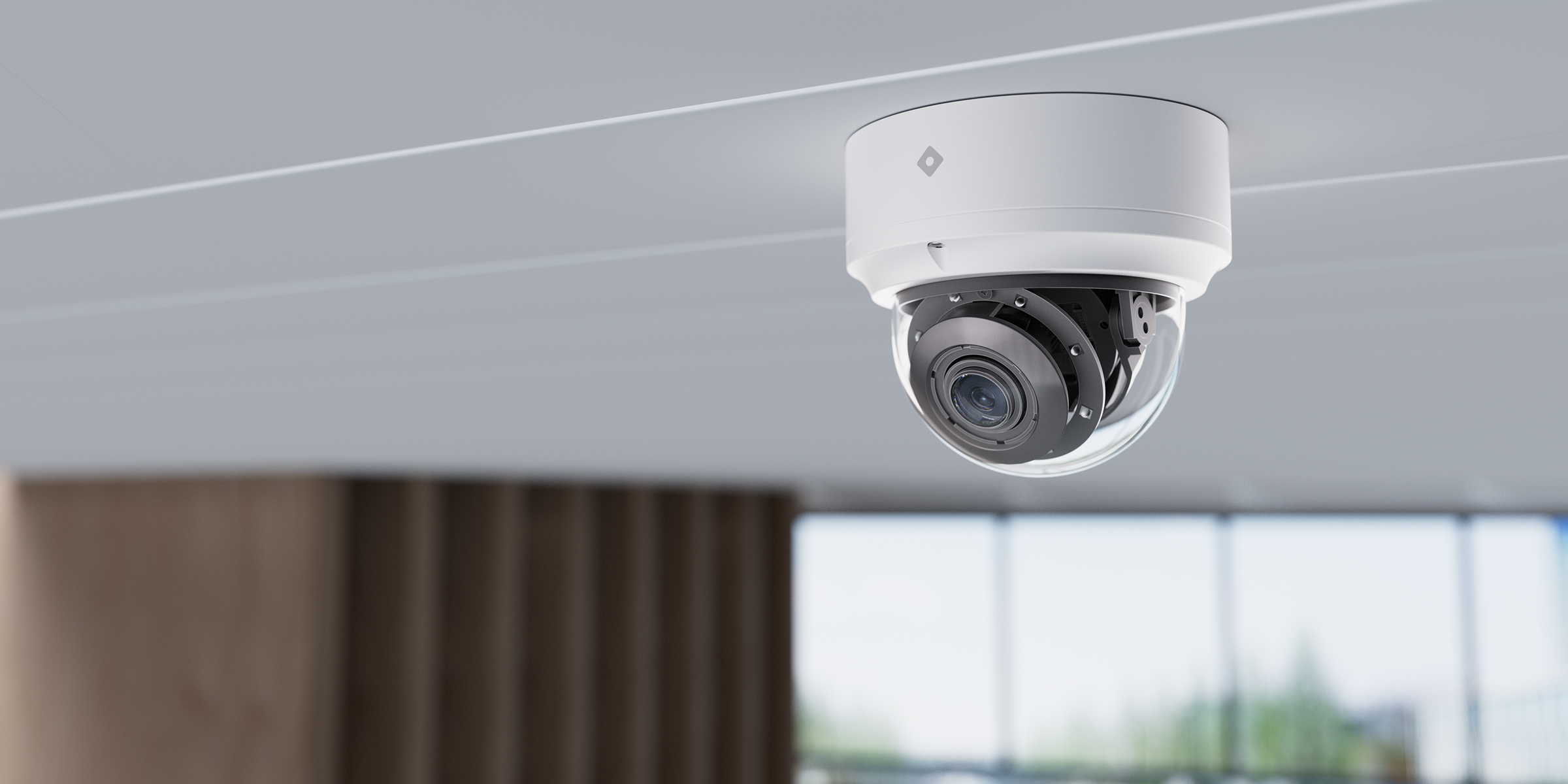 R410 Dome Camera on Ceiling Indoors Image of R410 on ceiling in in indoor environment.