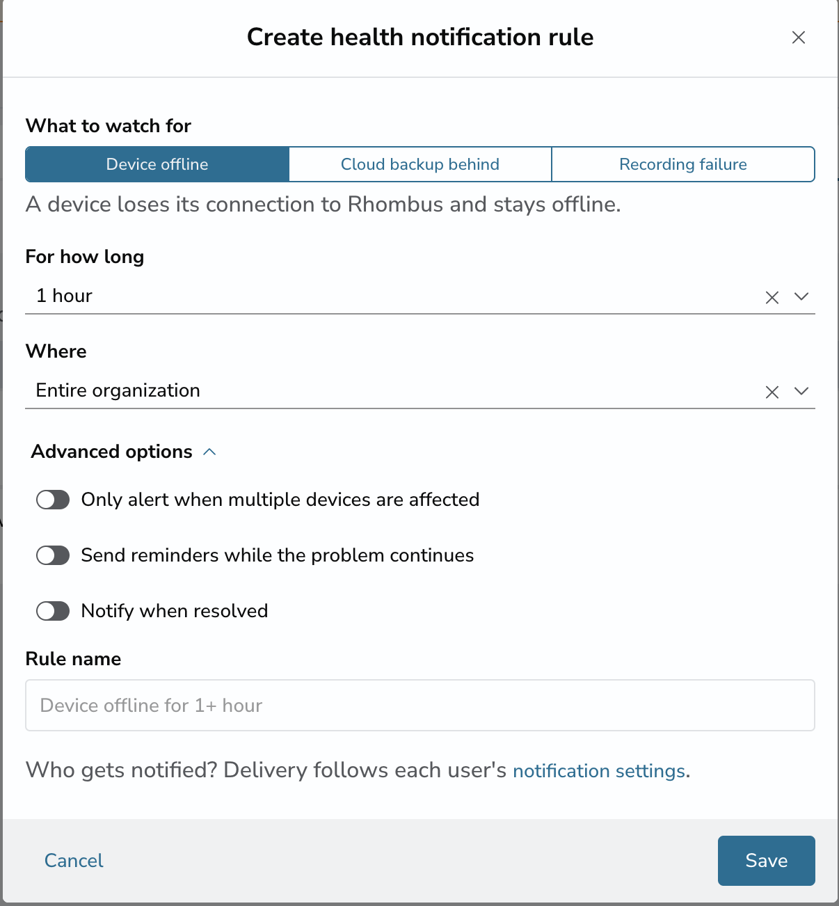 Health Notifications - Console view Health Notifications - Console view