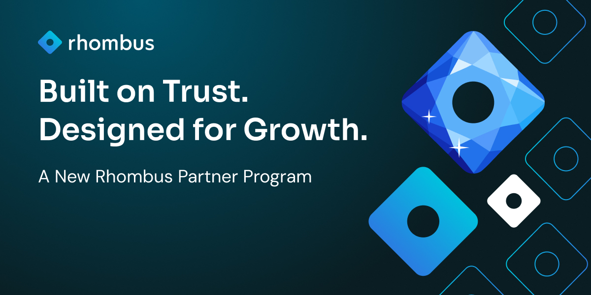 Rhombus Partner Program launch graphic highlighting trust, growth, and partner enablement