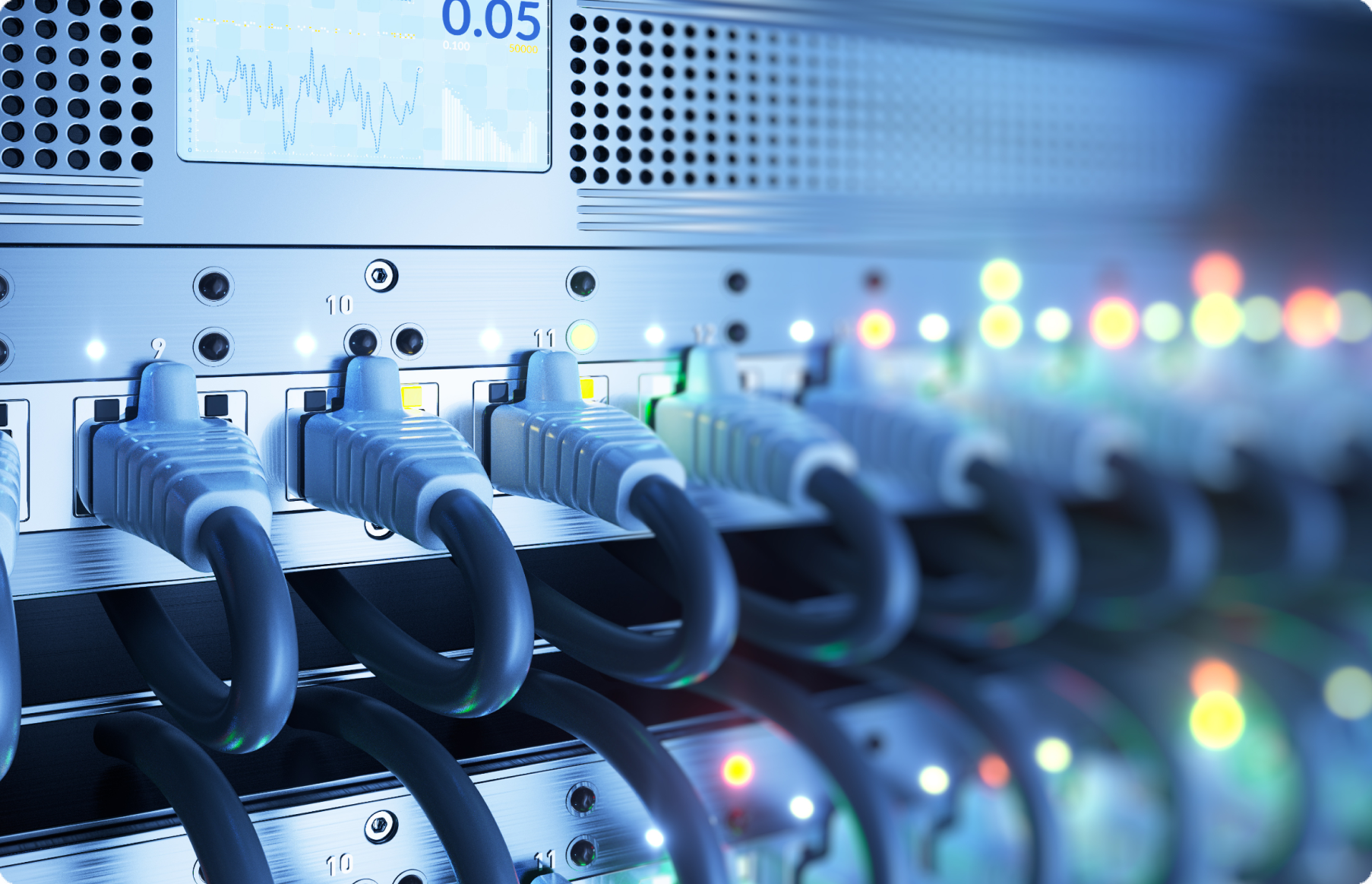 network cables plugged into server switches