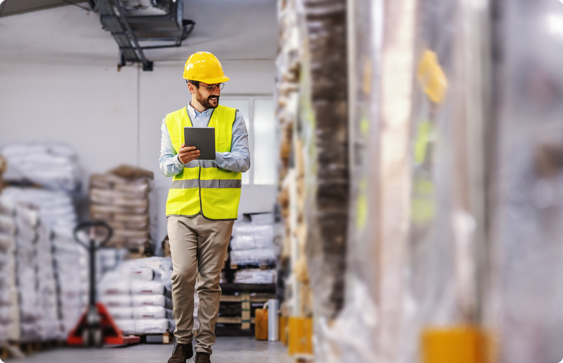 A person walking through a safe warehouse, because they have sensors