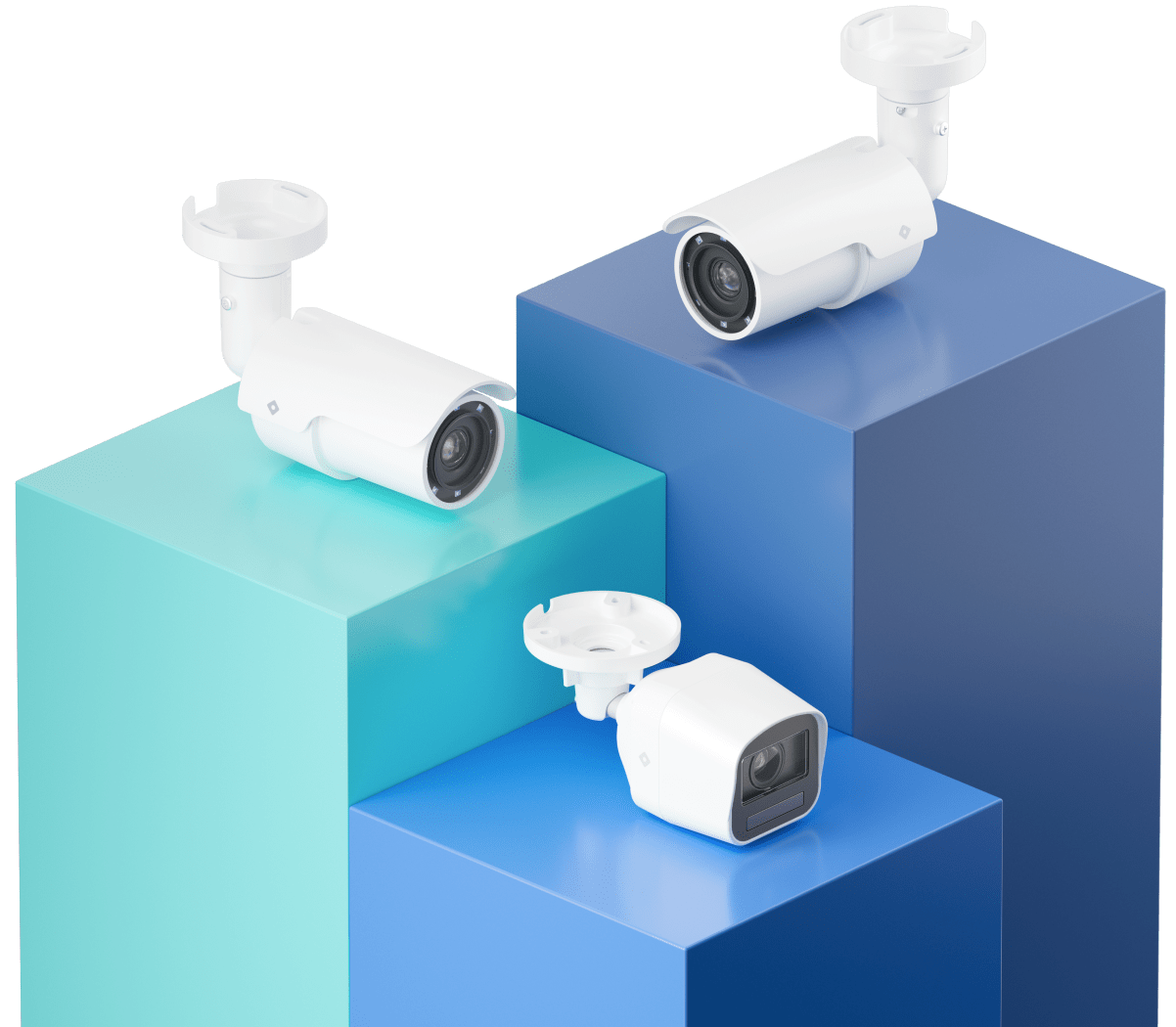 Bullet security cameras with new mini bullet camera on podium