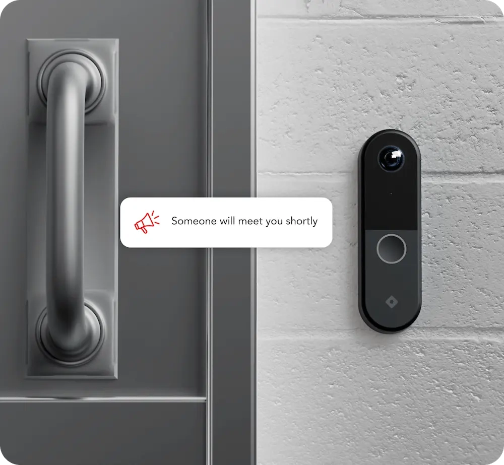 Rhombus DR40 door reader installed beside a door, showcasing a part of rhombus commercial access control systems.