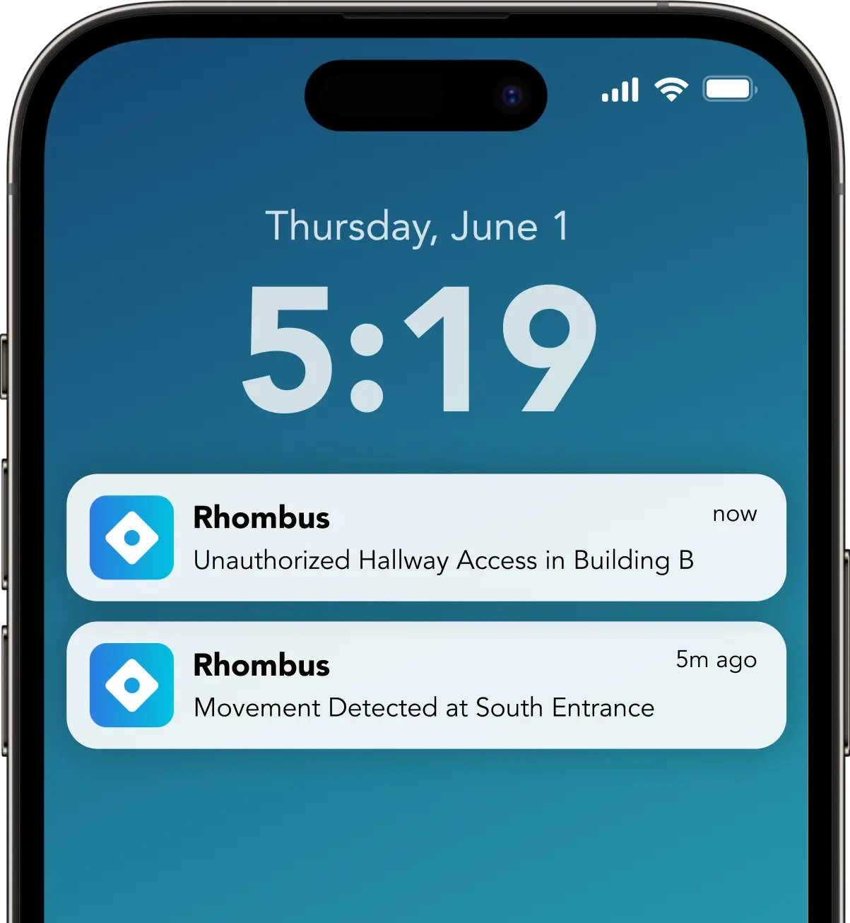 Rhombus security systems sending app notifications to protect your space 24/7