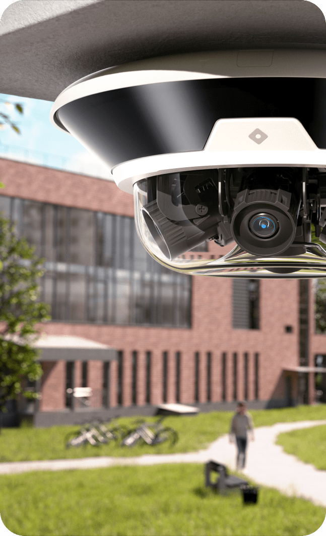 Multisensor business security camera mounted on a wall to provide video analytics and robust surveillance system with a single powerful camera and multiple sensors